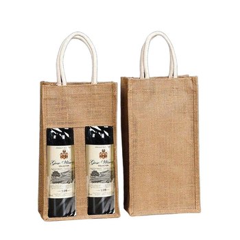 Custom Jute Bag - Ribbon Handle, Bridesmaid Red Wine Tote