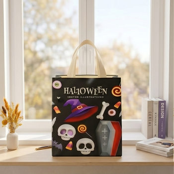 Black-Halloween-Non-Woven-Tote-Bag-with.jpg_350x350.jpg Halloween Non-Woven Tote - Witch Hat & Skull, Trick or Treat