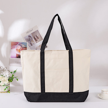 Blank Large Capacity Canvas Handbag - Stitching Cotton, Custom