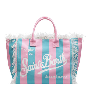 Handmade Tassel Beach Canvas Tote - Striped Print for Women