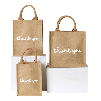 Custom Logo Jute Tote - Recycled Burlap Linen, Shoulder Strap