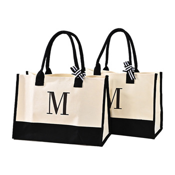 Canvas Jute Burlap Handbag - Cotton Handle, Zipper