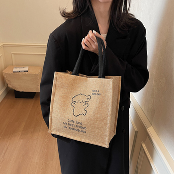Custom Logo Jute Burlap Grocery Bags - Rope Ribbon Handles