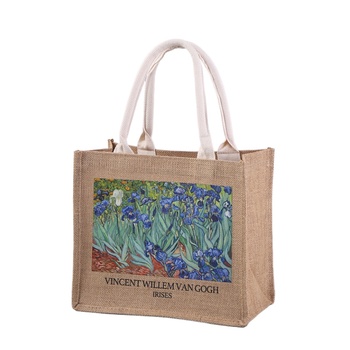 Custom Logo Jute Burlap Grocery Bags - Rope Ribbon Reusable