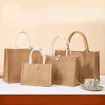 Custom Logo Jute Burlap Grocery Bags - Reusable, Rope Handles