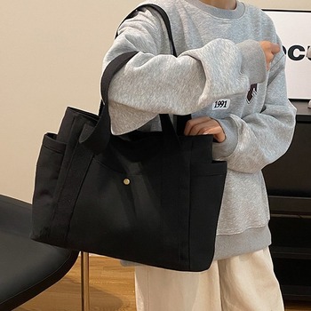 Foldable Canvas Tote - Shoulder Strap, Office Use