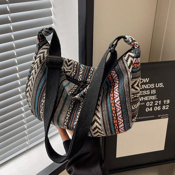 Ethnic Canvas Dumpling Bag - Vintage Crossbody Shoulder, In Stock