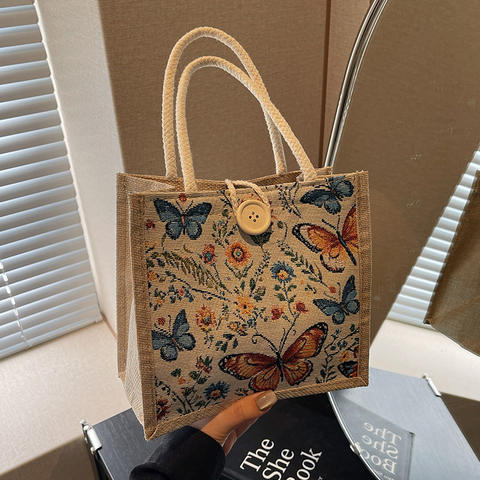 Linen Lunch Box Bento Bag - Hook Closure Storage Tote