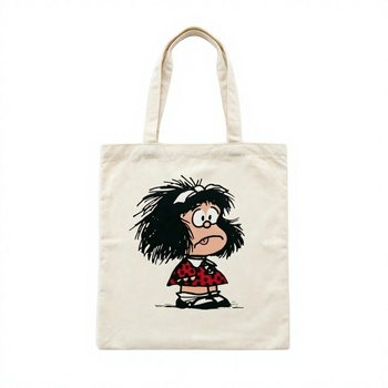 Mafalda Cartoon Canvas Shoulder Bag - Two Handles, Large Tote