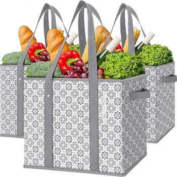 Non-Woven Grocery Bags 3-Pack - Foldable, Water-Resistant, Floral