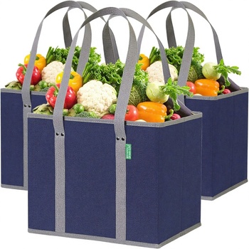 PLA Grocery Bags (3 Pack) - Box-Shaped Heavy Duty, Long Handles