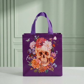 Skull Floral Non-Woven Tote - Purple Halloween Shopping Bag