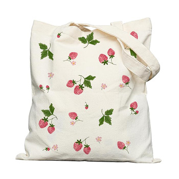 Strawberry Print Canvas Shoulder Bag - Summer Zipper Shopping