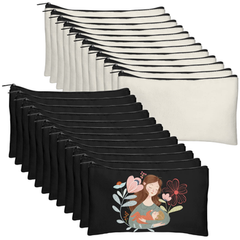Large Cotton Canvas Pen Bag - Zipper, Thermal Transfer DIY