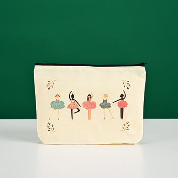 Cartoon Printed Canvas Makeup Bag - Small, Zipper, Eco