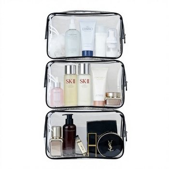 Clear PVC Travel Toiletry Bag - Foldable Small, Zipper