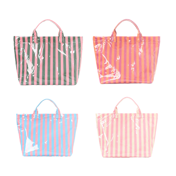 Wholesale-Ladies-Striped-PVC-Tote-Bag-Polyester.jpg_350x350.png Striped PVC Tote - Polyester Lining, Large Embroidery